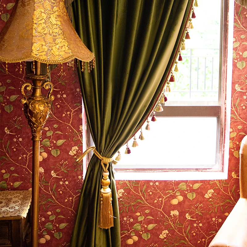 

Элегантные Бархатные занавески в европейском стиле с высоким затенением, однотонные бархатные шторы в ретро стиле оливкового, чайного, зел...