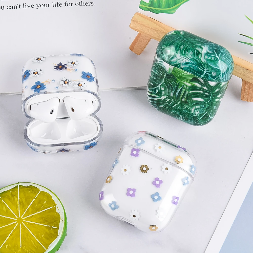 Прозрачный чехол для наушников Airpods 1 2 с принтом жесткий прозрачный Ультратонкий