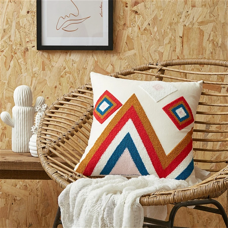 

Geometric Colorful Tufted Cushion Cover Cotton Moroccan Throw Pillows Decorative Cushions For Sofa Pillow Cover 45*45 Home Decor