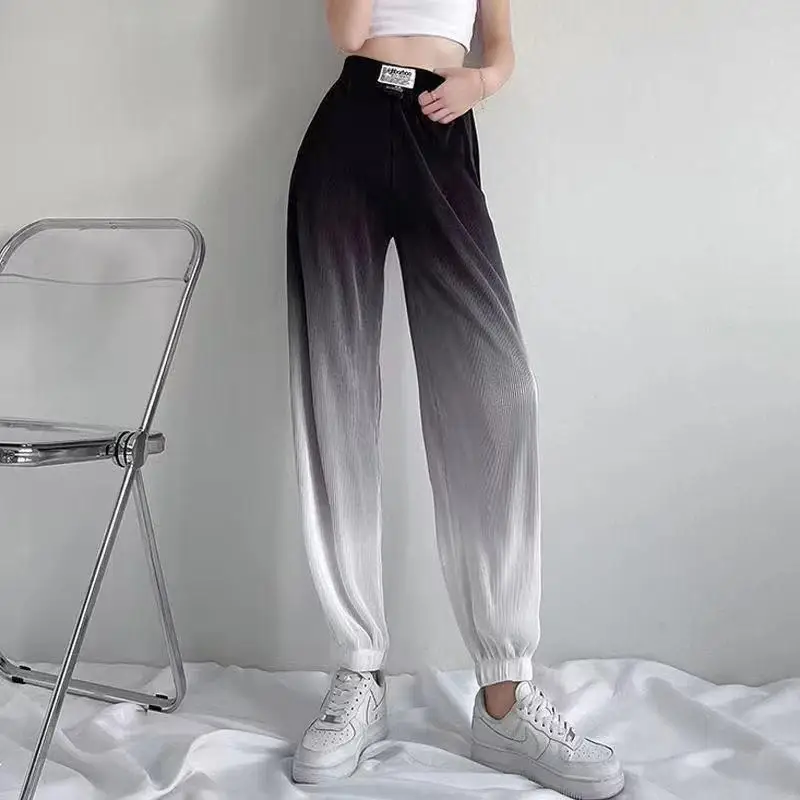 

2021 Summer New Gradient Color High Waist Casual Harem Pants Loose and Thin Ice Silk Cool Pants Women