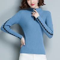 shintimes women sweaters 2020 winter knitted sweater turtleneck fashion lace patchwork long sleeve slim woman sweaters jumpers
