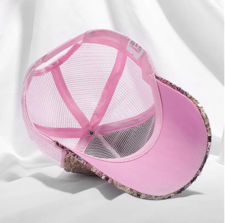 

Women's Summer Korean Version of The Tide Sequin Baseball Cap Shows Breathable Net gimme cap trucker Hat