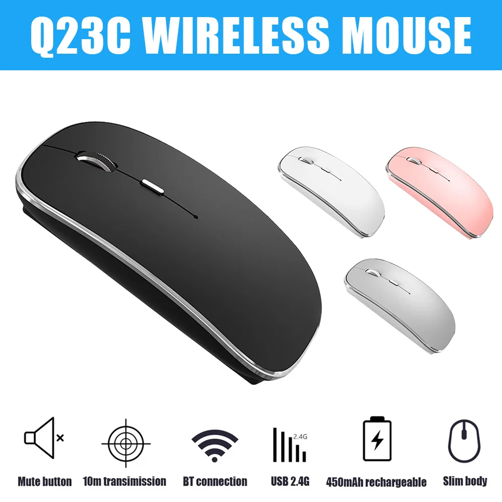 

2.4GHz Wireless Mouse with BT5.1 Dual Mode Laptop Mouse Mute Button with 1200DPI Ergonomic Optical Computer Mice