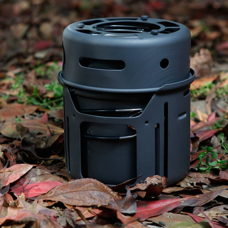

ALOCS CW-C01 Set 7 Pieces Outdoor Cookware Camping Hiking Picnic Cooking Utensil Spirit Stove Alcohol Burner Pot Bowl Windshield