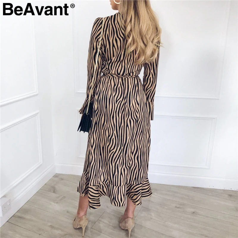 BeAvant винтажное платье-миди в полоску с зеброй женские платья v-образным вырезом и