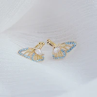 ydl korean trendy blue micro inlaid zirconia butterfly women earring for women zircon ear bone clip stud earrings pendnat gift