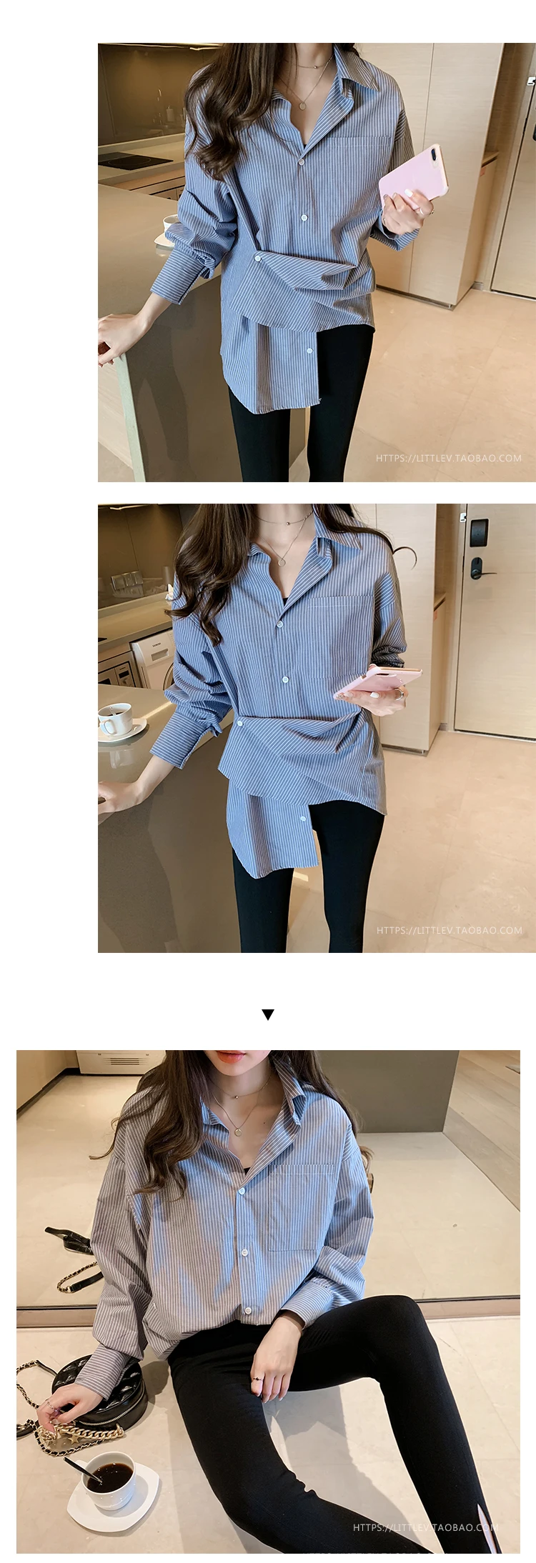 

Women's Blouses Top Korean Shirt New Long-sleeved Blouse Stripe Blended Plus Size Comfortable Casual Fashion Tops