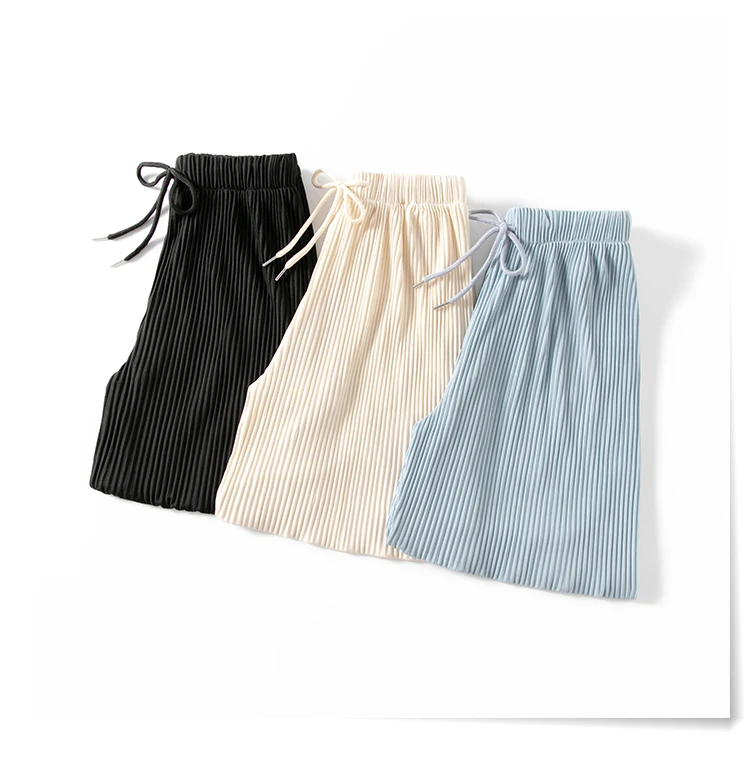 

Women Ice Silk Thin Apricot Sports Pants Summer 2021 Loose Casual Solid Cropped Ankle-Tied Harem Pant High Waist Bloomers Female