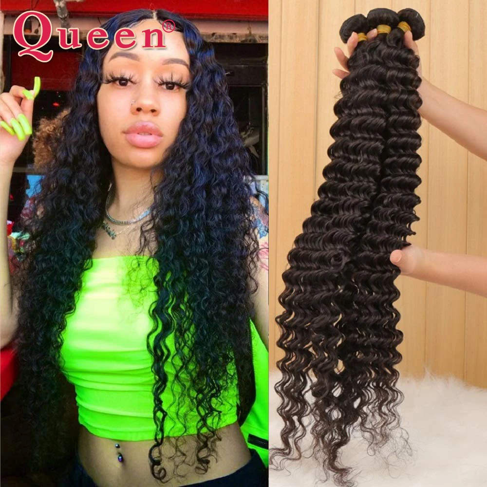 

Deep Wave Human Hair Bundles Peruvian Hair Bundles 100% Human Hair Extension 1 3 4 Bundles 30 32 40Inch Curly Hair Bundle QUEEN