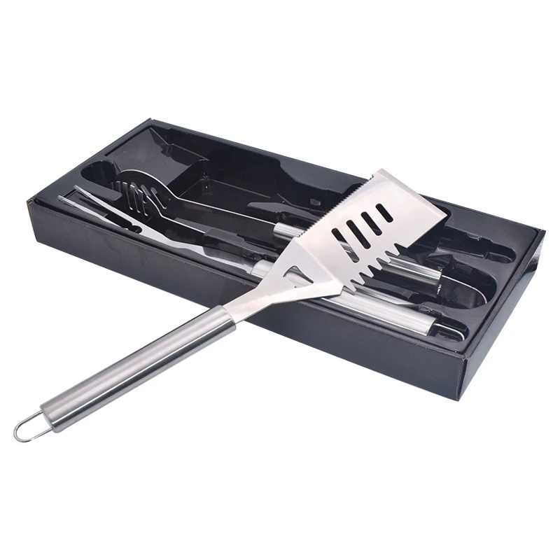 Набор инструментов для барбекю из 3 предметов деревянная ручка с коробкой ПВХ