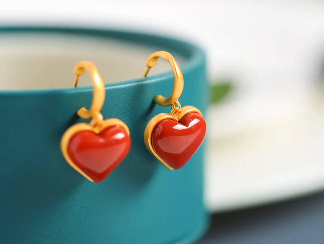 

Agate Heart Earring Real 925 Sterling Silver Emstone Earrings for Women Wedding Engagement Jewelry Gorgeous Promise