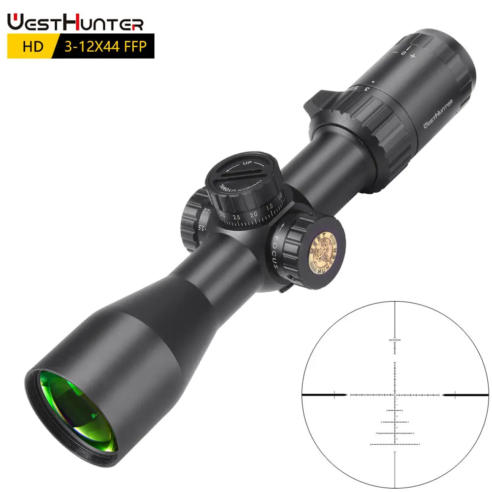 Компактный оптический прицел WESTHUNTER HD 3-12X44 FFP с первым фокусным расстоянием для