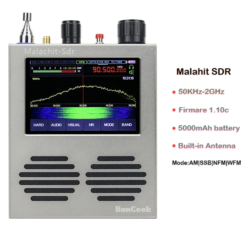 Приемник Wishcolor 50 кгц-2 ГГц Malahit-SDR, DSP радиоприемник 3,5 дюйма, сенсорный экран с батареей 5000 мАч, поддержка режима AM SSB NFM WFM