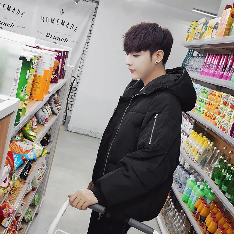 Модное короткое мужское пуховое пальто Молодежная Свободная куртка с хлопковой