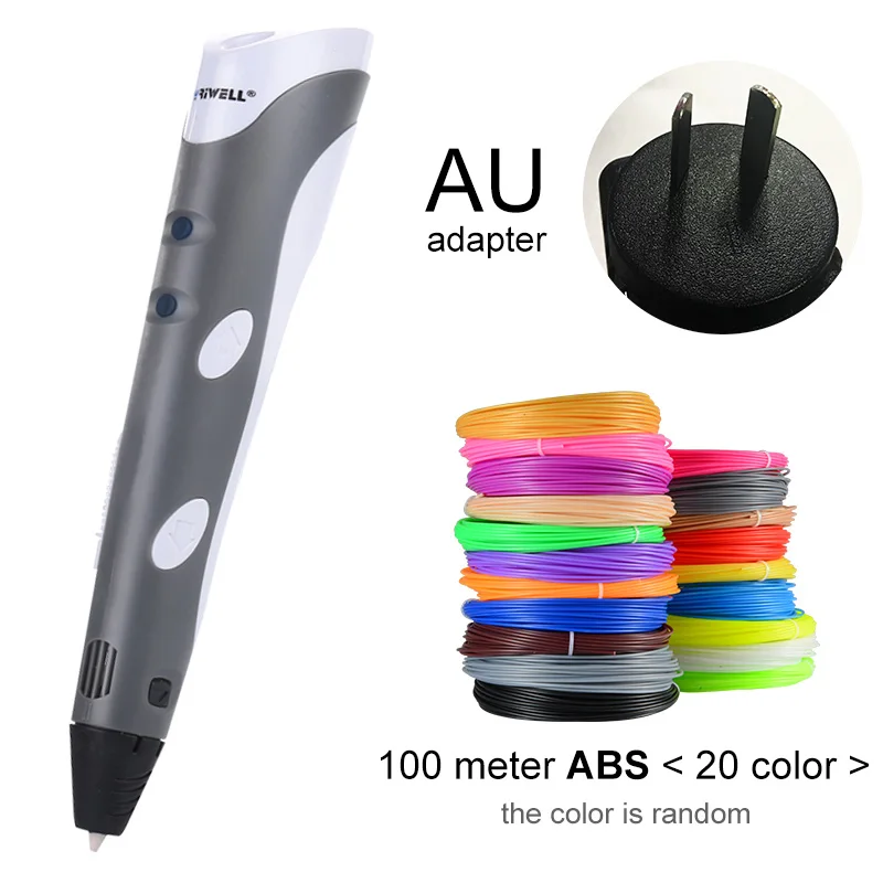 Myriwell, 3D Ручка,, сделай сам, 3D печать, ручка с 100 м ABS/PLA нитью, креативная игрушка, подарок для детей, дизайнерский рисунок - Цвет: Grey AU-100m ABS