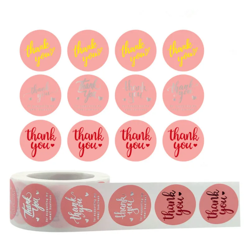 

50/100/500Pcs High-end New Flower Bronzing Thank You Sticker Kids Birthday Party Gift Envelope Packaging Sealing Sticker