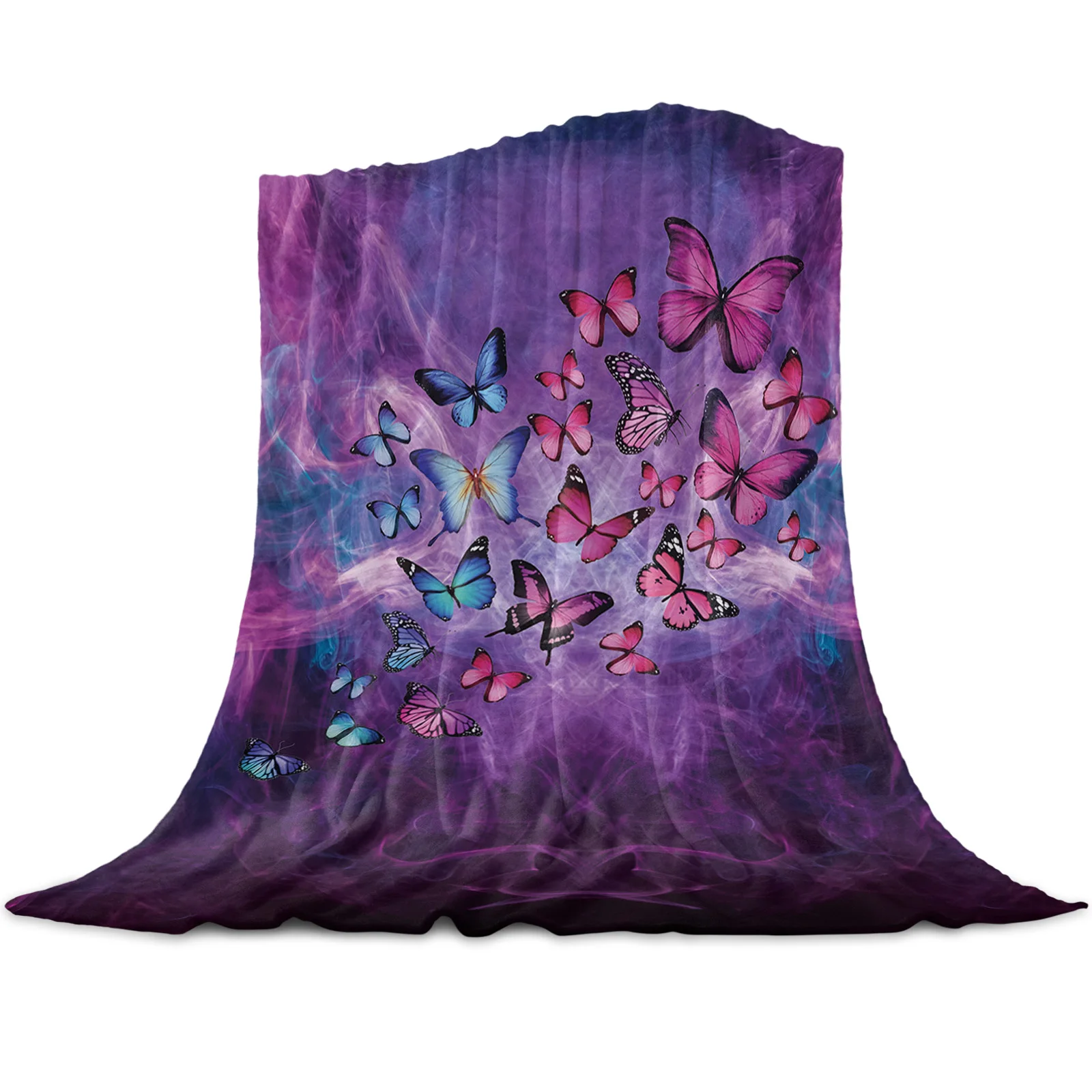 

Butterfly Abstract Purple Background Light Thin Flannel Blanket Custom Warm Soft Blankets Throw on Sofa Bed Travel Bedspread