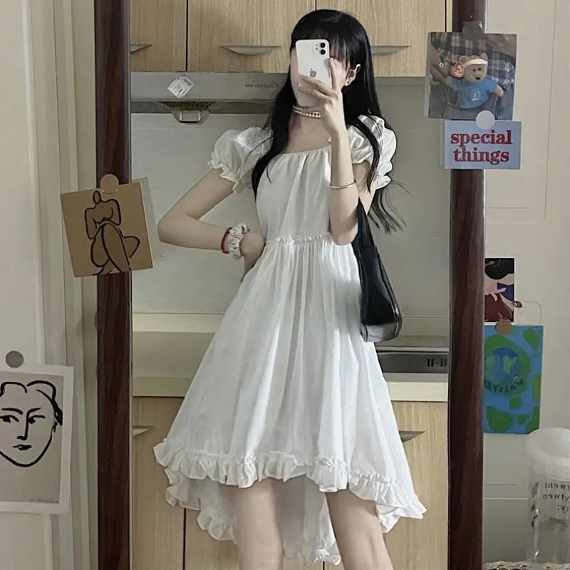 

First love little white skirt female summer 2021 new small fresh temperament close waist thin bubble sleeve dress short skirt