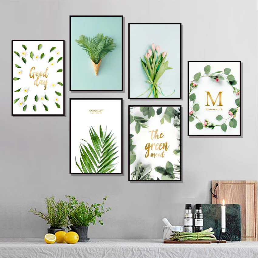 Современный художественный постер с принтом листьев цветов кровати картина