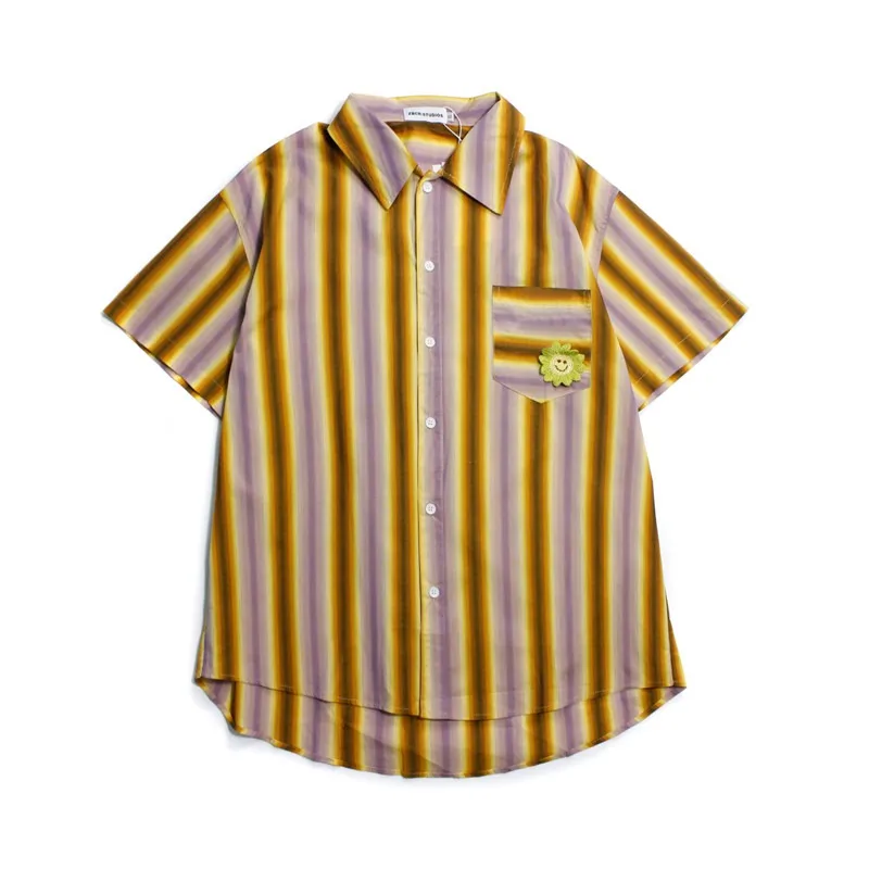 

New summer retro striped short-sleeved loose shirt