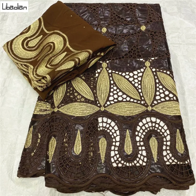 

2020hot sale african bazin riche brode fabric orange 5+2yards/pcs bazin brode pure cotton lace fabrics for dresses E28-23
