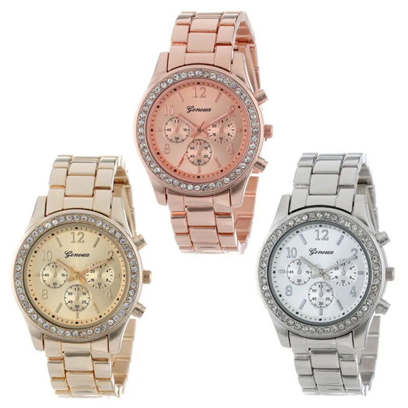 

2019 Lovesky New Fashion Faux Chronograph Plated Classic Geneva Quartz Ladies Watch Women Crystals Wristwatches Relogio Feminino