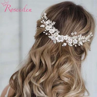 porcelain floral long comb bridal accessories fresh water pearl women headpiece handmade wedding accessories hair jewelry re3950