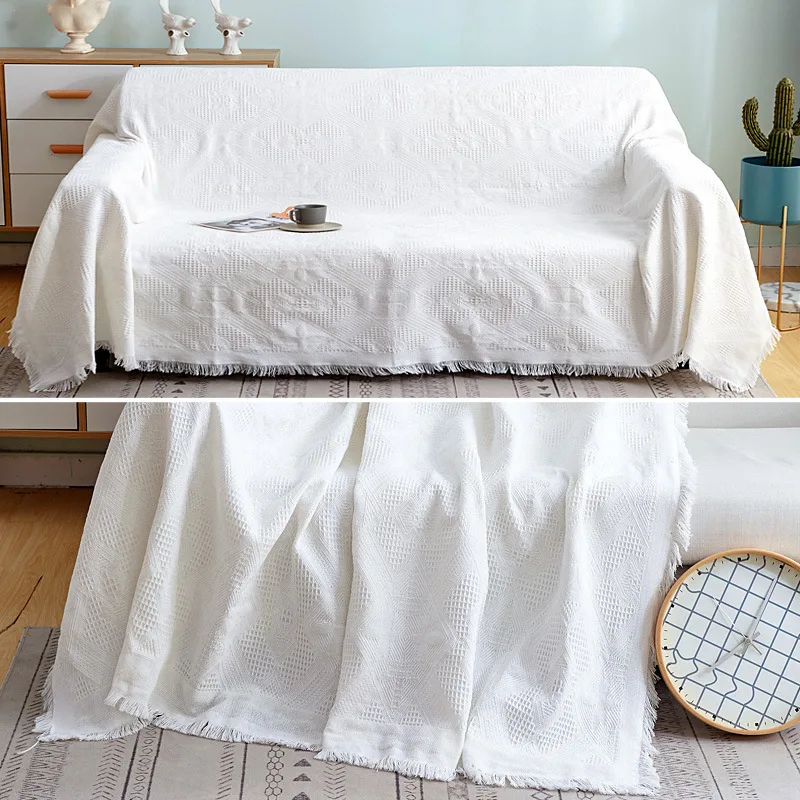 

Modern Simple Sofa Cover Nordic Plain Throw Blanket Home Decorative Anti-dust Couch Cover Towel for Bed Cotton Thread Grid Cloth