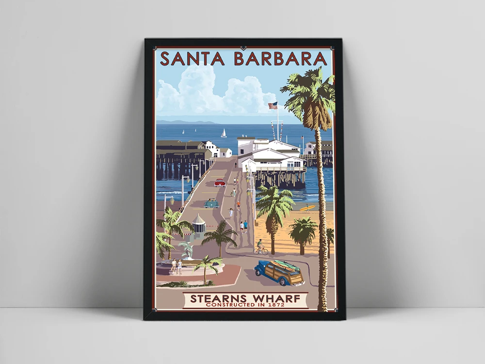 

Summer Travel Santa Barbara California Beach Dance Sailing Art Film Modern Seaside Wharf Home Landscape Living Room Decor Murals