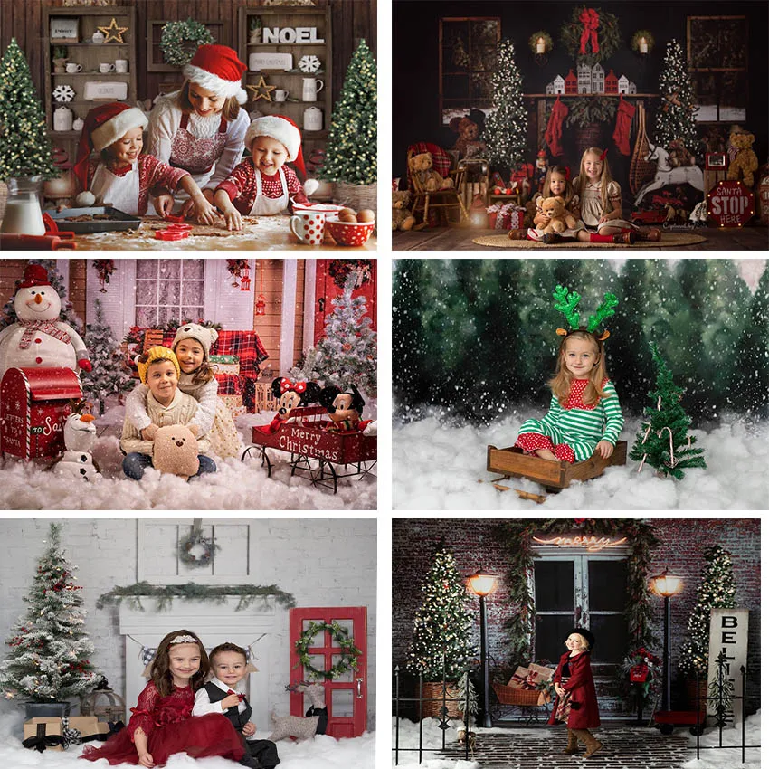 Фон для фотосъемки Mehofond Рождественская елка кухня снег подарок ретро винтажная