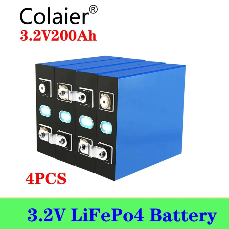 

4pcs/lot Colaier 3.2V 200Ah lifepo4 battery 12V 200ah battery Suitable for Solar Energy long life 3500 Cycles EUUS