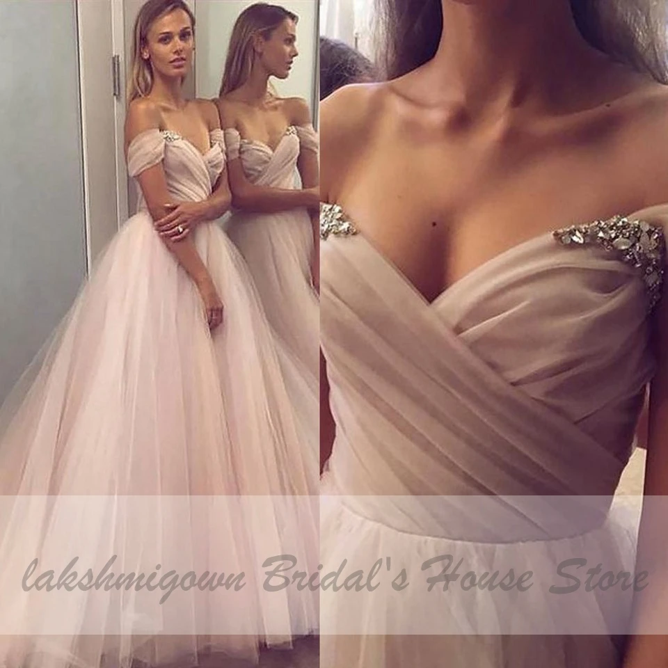 Розовое свадебное платье принцессы с открытыми плечами шикарное Robe de Mariee 2020
