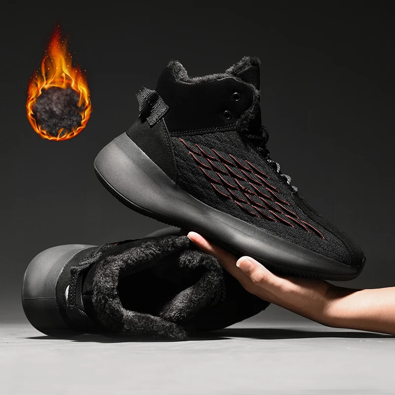 Men Ankle Boots Winter Keep Warm Sneakers Outdoor Lightweight Casual Shoes Mesh Brand lace-up male Sneakers Fashion shoes - Цвет: Black and red