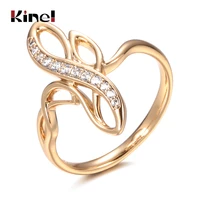 kinel white natural zircon 585 rose gold big ring ethnic wedding fine hollow crystal flower rings for women vintage jewelry