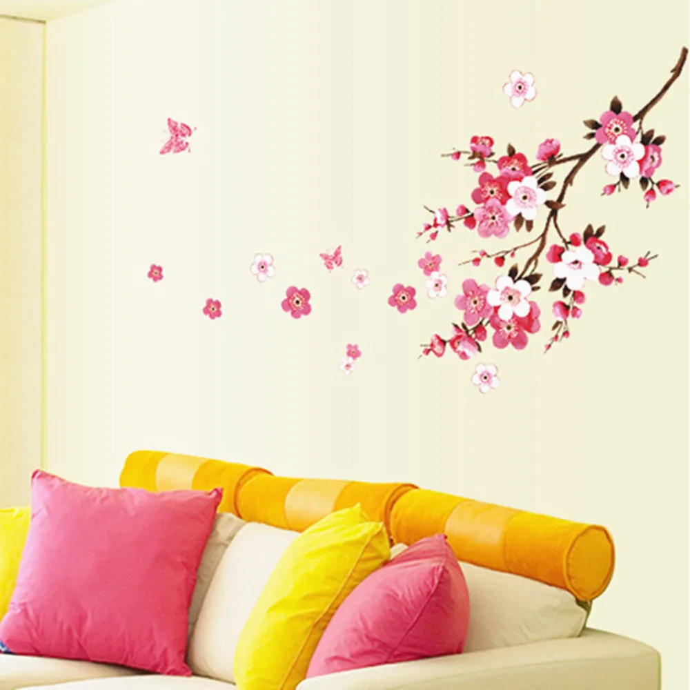 Peach Blossom Flower Butterfly Room Wall Stickers Vinyl Art Decals Decor Mural Pink Removable Home Sticker | Дом и сад