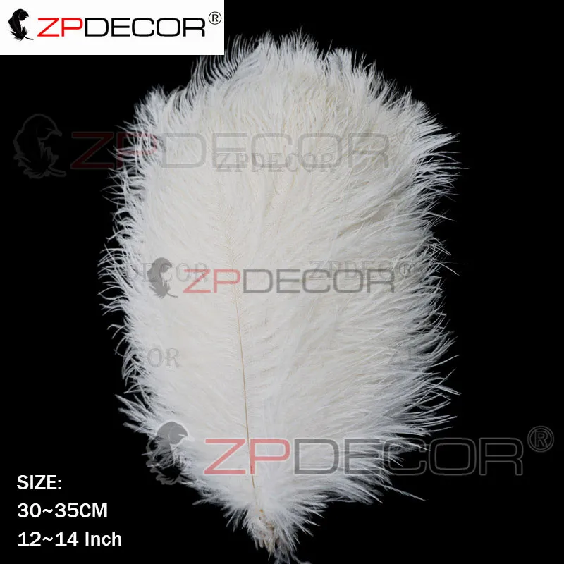 Белый ZPDECOR натуральное высококачественное страусиное перо 30-35 см/12-14 дюймов для рукоделия свадебных ювелирных изделий ремесло карнавальное платье - Цвет: Белый