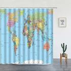 Занавеска для душа с изображением карты мира, штора из полиэстера для ванной и ванной комнаты, синего цвета, для образования дома, с крючками