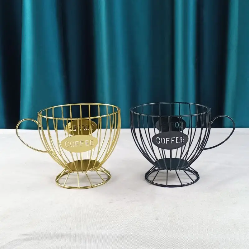 

Wrought Iron Fruit Storage Basket Coffee Cup Shape Storage Boxes Foods Snacks Vegetables Basket Household Sundries Container