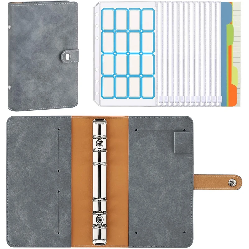 

A6 Budget Binder 6-Ring PU Leather Loose-Leaf Notebook Folde Very Suitable for Home School or Work Use