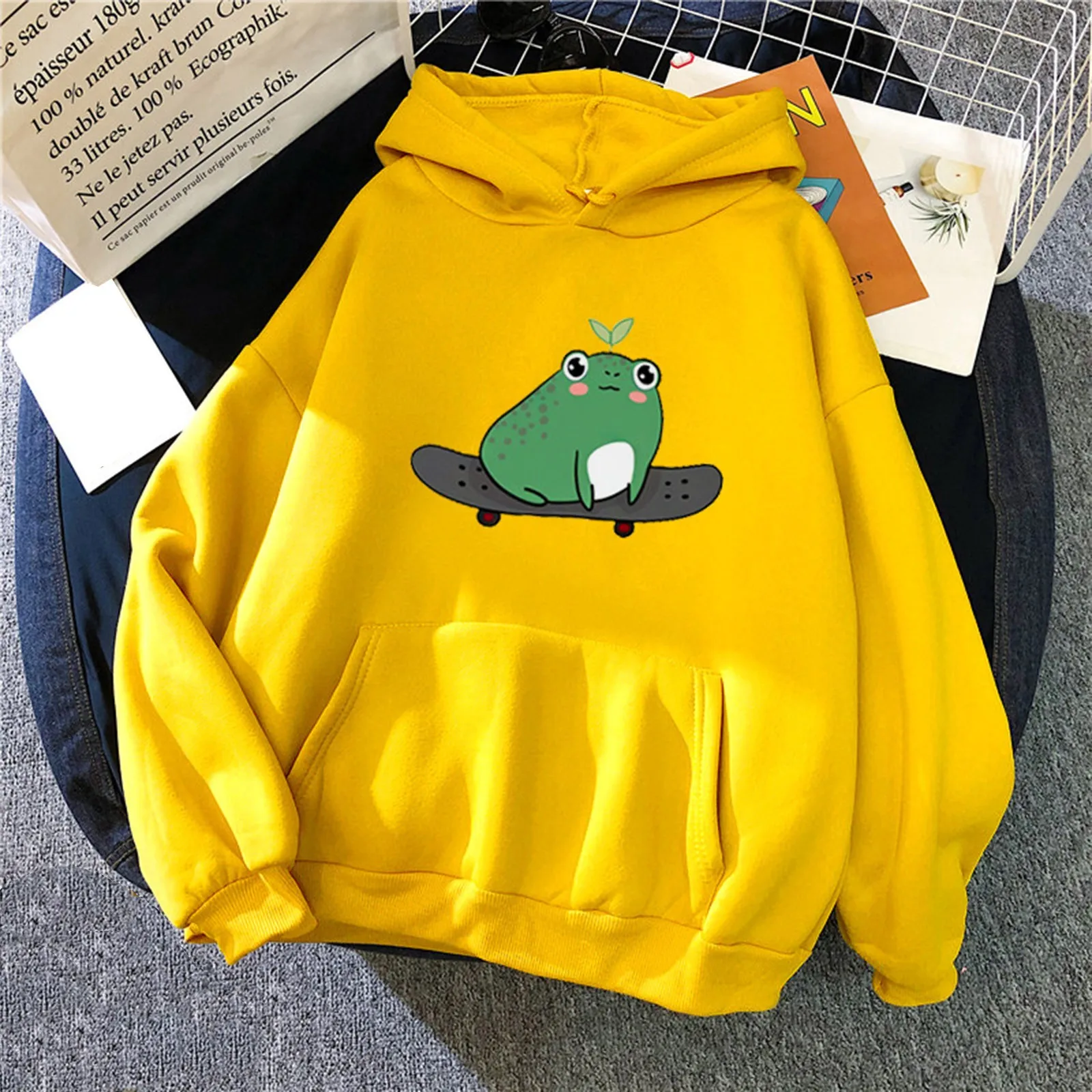 Fashion Cute Print Hooded Pullover Casual Sweatshirt Loose Tops Streetwear Female Autumn Winter Long Sleeve Womens Outerwear