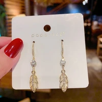 the new korean trendy hollowed air quality opal leaf earrings one leaf rich ear hooks thin face earrings wholesale jewelry