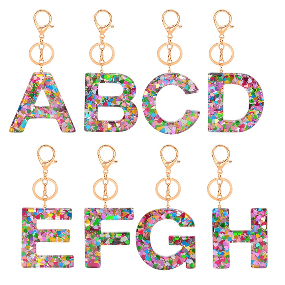 

New 26 Letter Keychains Colorful Love Heart Sequins Resin Key Chain English Alphabet Keyring Handbag Charms Accessory Trinket