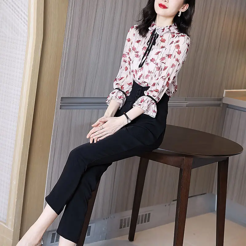 

Женский летний модный комплект из 2 предметов, шифоновые блузки и штаны с принтом, повседневные Костюмы, элегантный комплект из 2 предметов, ...