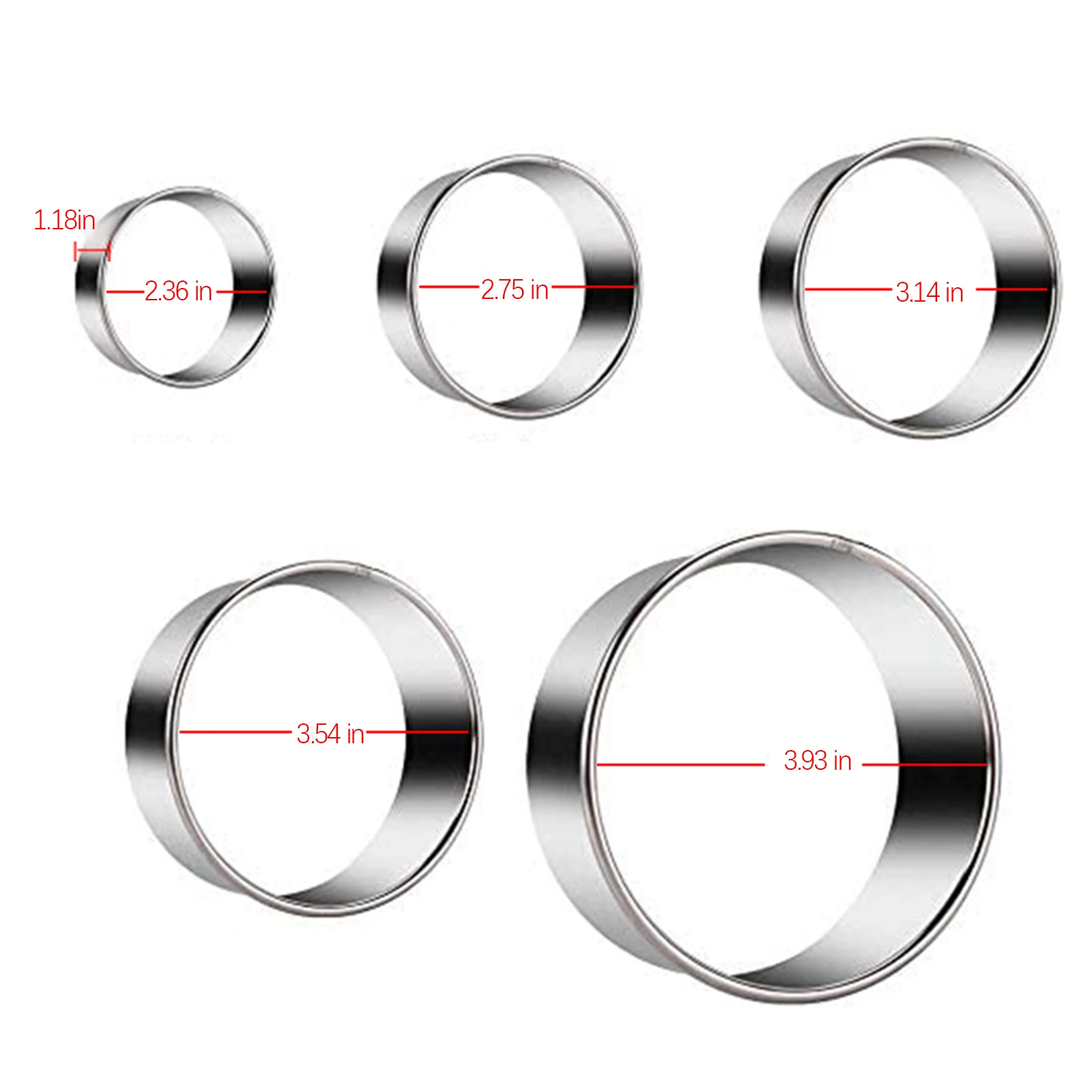 

5PCS Round Biscuit Cutter Mold Stainless Steel Dumpling Skin Pastry Dough Cutting Mold Kitchen Tool DIY Baking Mold 6/7/8/9/10cm