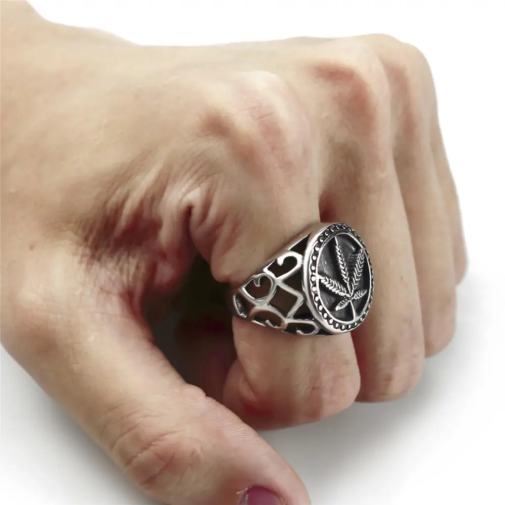 Mens Boys Stainless Steel Ring Weed Marijuana Cannabis Leaf Symbol Fashion Jewelry Size 8-13 | Украшения и аксессуары