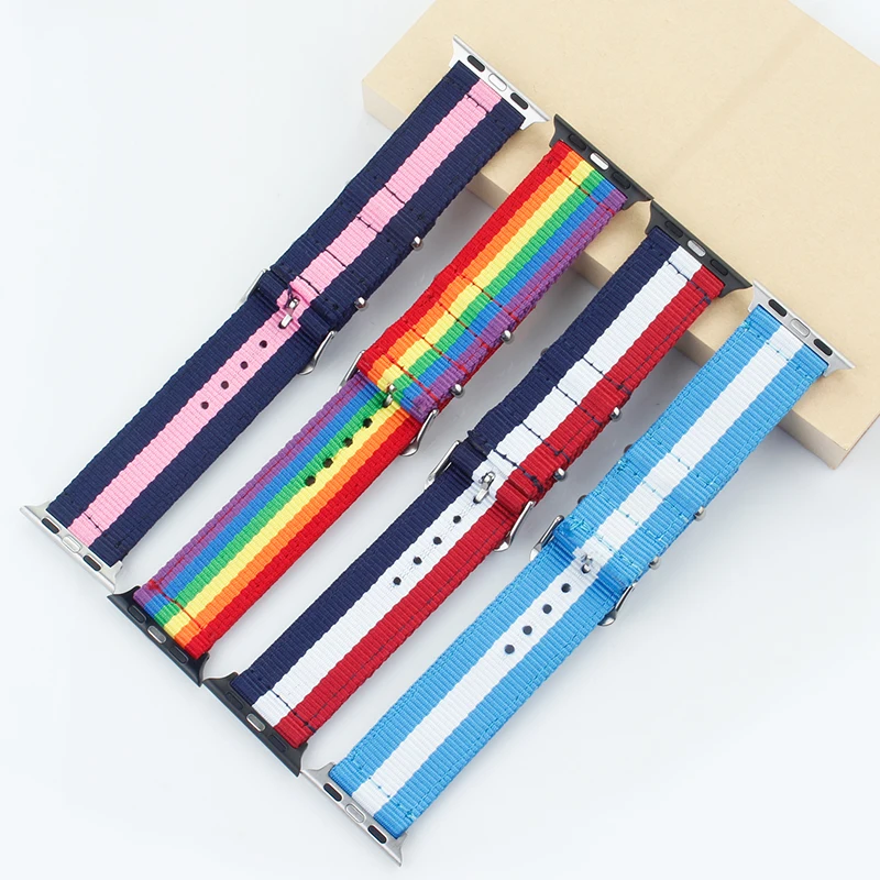 Ремешок ALK нейлоновый для Apple Watch 44 мм ЛГБТ Pride Радужный брезентовый ремешок iWatch