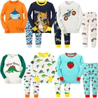 Детская Пижама из 100% хлопка, детская мультяшная одежда, футболка с длинным рукавом для маленьких мальчиков и девочек, От 2 до 8 лет детская одежда