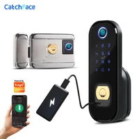 electronic door lock double sided garden outdoor gate lock tuya app wifi passcode rfid card keyless front fingerprint lock