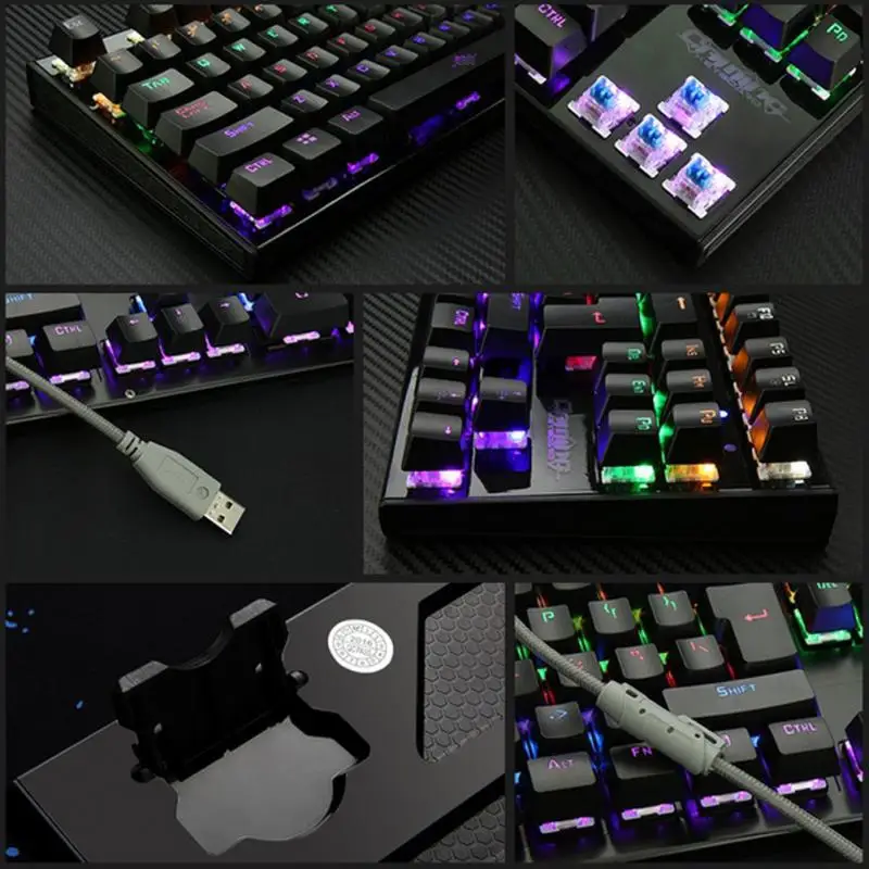 Проводная Механическая клавиатура, мышь, комбинированный USB светодиодный, с подсветкой, эргономичная полноразмерная клавиатура 104 клавиш для геймеров