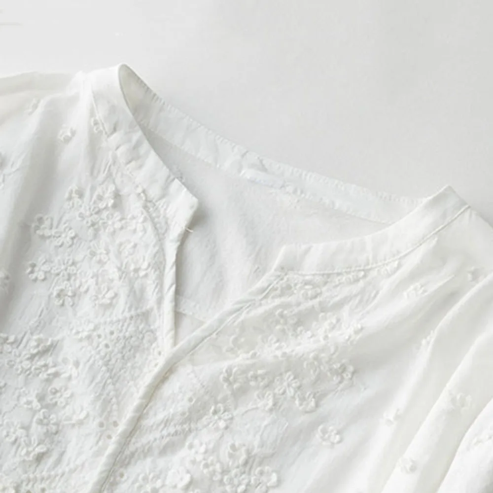 

Japanese Korean Version Blouse Loose Casual Temperament Simple Popular Hollow Out Embroidery Stand-up Collar Long Sleeve